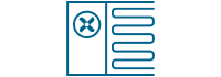 Blaues Symbol eines Dokuments mit einem großen X in einem Kreis auf der linken Seite und vier horizontalen Linien auf der rechten Seite, die Text oder Inhalt darstellen.